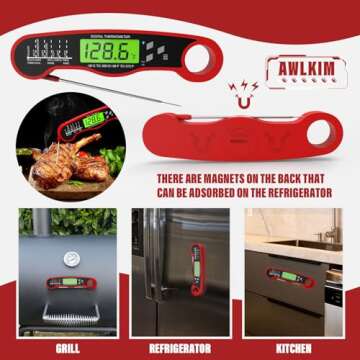 AWLKIM Meat Thermometer Digital - Waterproof Kitchen Thermometer with Backlight and Hold, Fast Instant Read Food Thermometer for Cooking, Candy Making, Outside Grill, Stocking Stuffers for Adult Men