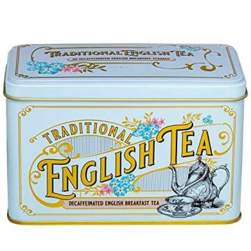 New English Teas Vintage Victorian Tea Tin with 40 Decaffeinated English Breakfast Teabags (Powder Blue)