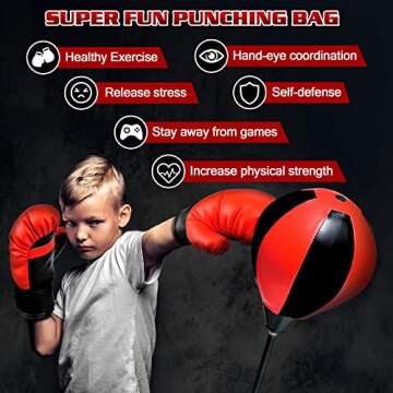 Height Adjustable Punching Bag Set for Kids Ages 3-8+ with Boxing Gloves, Ideal Birthday for Boys & Girls