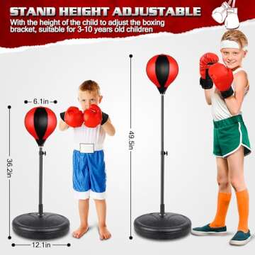 Height Adjustable Punching Bag Set for Kids Ages 3-8+ with Boxing Gloves, Ideal Birthday for Boys & Girls