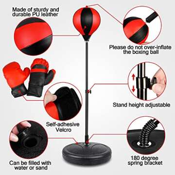 Height Adjustable Punching Bag Set for Kids Ages 3-8+ with Boxing Gloves, Ideal Birthday for Boys & Girls