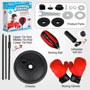 Height Adjustable Punching Bag Set for Kids Ages 3-8+ with Boxing Gloves, Ideal Birthday for Boys & Girls