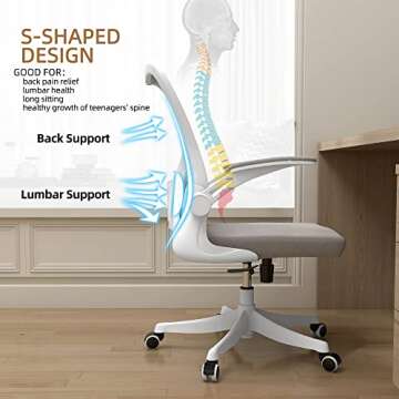 Monhey Desk Computer Chairs - Ergonomic with Lumbar Support & Flip-up Arms Home Office Height Adjustable High Back Rockable Swivel 360° Warm Taupe Mesh Study Chair