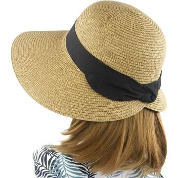 Foldable Wide Brim Straw Sun Hat for Women