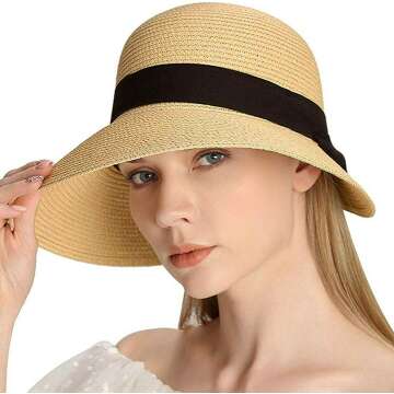 Foldable Wide Brim Straw Sun Hat for Women