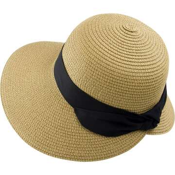 Foldable Wide Brim Straw Sun Hat for Women