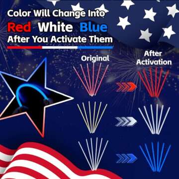 UURM 142 Pcs Glow Sticks Red White Blue with Accessories for Election Party, Patriotic Star Heart Glasses Glow Bracelets Glow Necklaces, Glow in The Dark Party Supplies