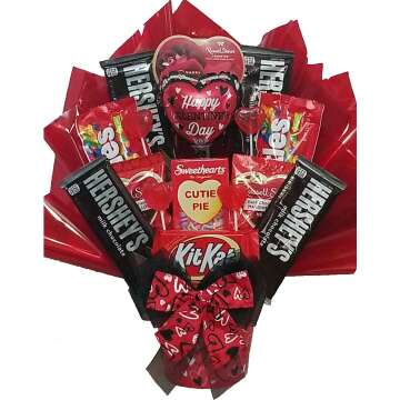 Delight Expressions®"Hugs and Kisses" Gift Basket - Valentine's Day Candy Bouquet For Her - For Him - For Kids