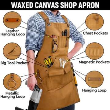 UUP 20 oz Waxed Canvas Woodworking Apron with 9 Pockets