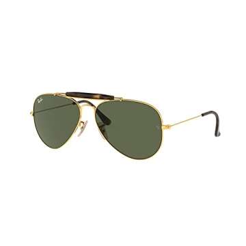 Ray-Ban RB3029 Outdoorsman II Aviator Sunglasses, Gold/G-15 Green, 62 mm