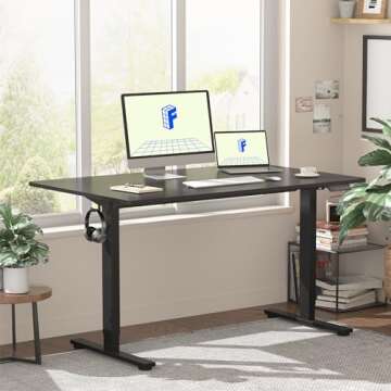 FLEXISPOT EN1 Whole Piece Standing Desk 48 x 30 Inches Height Adjustable Electric Sit Stand Home Office Desks (Black Frame + Black top,2 Packages)