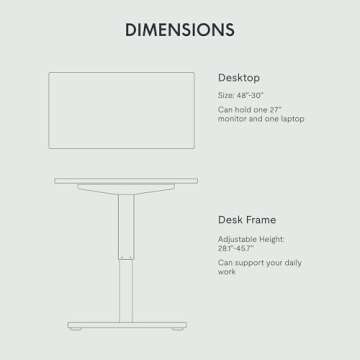 FLEXISPOT EN1 Whole Piece Standing Desk 48 x 30 Inches Height Adjustable Electric Sit Stand Home Office Desks (Black Frame + Black top,2 Packages)