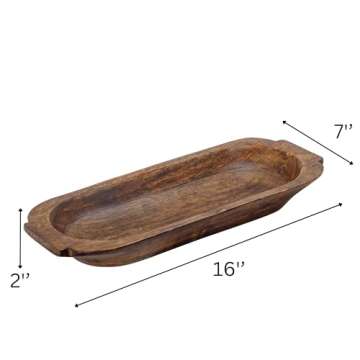 Mie Creations 16'' Large Wooden Dough Bowl for Decor, Huge Decorative Centerpiece Oval Rustic Dough Bowls for Table | Holiday Gifts Thanksgiving Dining Christmas Decorations, Handmade Long Wood Bowl