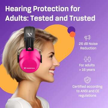 Vanderfields Hearing Protection Ear Muffs for Noise Reduction, 26dB Certified, Noise Cancelling Safety Ear Protection for Shooting, Adult Headphones for Lawn Mowing, DIY, Construction, Woodworking