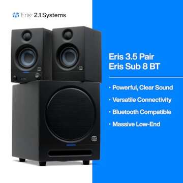 PreSonus Eris 2.1 Bluetooth Speaker System with Subwoofer — Eris 3.5 Studio Monitor Pair & Eris Sub 8BT for Near Field Music Production, Desktop Computer, Hi-Fi Home Audio