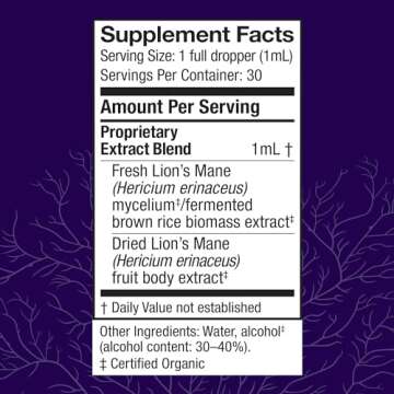 Host Defense Lion's Mane Extract - Brain Health Support Supplement for Focus & Memory Function - Immune & Nervous System Support Supplement - 1 fl oz (30 Servings)*