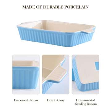 MALACASA Casserole Dishes for Oven, Porcelain Baking Dishes, Ceramic Bakeware Sets of 4, Rectangular Lasagna Pans Deep with Handles for Baking Kitchen, Blue (9.4"/11.1"/12.2"/14.7"), Series BAKE.BAKE