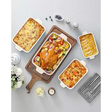 MALACASA Casserole Dishes for Oven, Porcelain Baking Dishes, Ceramic Bakeware Sets of 4, Rectangular Lasagna Pans Deep with Handles for Baking Kitchen, Blue (9.4"/11.1"/12.2"/14.7"), Series BAKE.BAKE