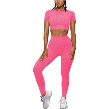 OYS Womens Yoga 2 Pieces Workout Outfits Seamless High Waist Leggings Sports Crop Top Running Clothes Sets