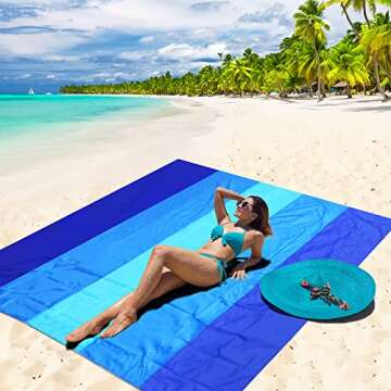 WIWIGO Beach Blanket Waterproof Sandproof Beach Mat 79" X 83" /10'x9'for 2-8 Adults Quick Drying Outdoor Picnic Mat Beach Accessories for Travel, Camping, Hiking