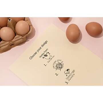 Stamp by Me | Egg Stamp | Chicken Egg Wooden Stamps | Personalized Rubber Stamper for Fresh Eggs | Custom Stamping | Egg Labels | Farm Stamp | Self Inking | Black Ink | Unique Designs| Mini Logo Stamp