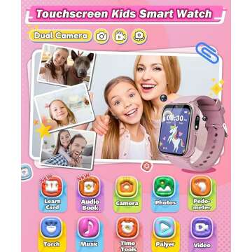 Kids Smart Watches Girls Toys Age 6-8, HD Touchscreen Dual Cameras Kids Watch for Girls Ages 8-10, Kids Toy with 26 Games MP3 Learn Card for 5 6 7 8 9 Year Old Girls Christmas Birthday Gifts