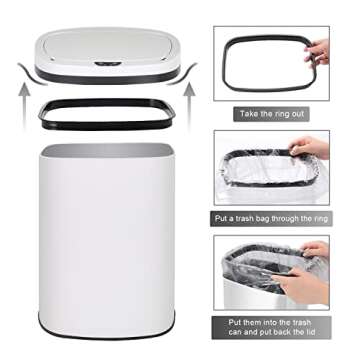 Trash Can 13 Gallon, Automatic Waste Bin Touchless Infrared Motion Sensor, Stainless Steel Base Anti-Fingerprint Mute Designed, Kitchen Garbage Can 50 Liter for Office Bedroom Office Living Room