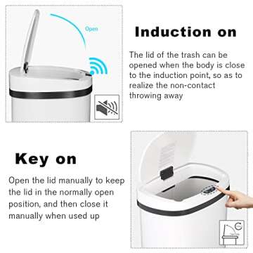 Trash Can 13 Gallon, Automatic Waste Bin Touchless Infrared Motion Sensor, Stainless Steel Base Anti-Fingerprint Mute Designed, Kitchen Garbage Can 50 Liter for Office Bedroom Office Living Room