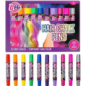 Hair Chalk For Kids | 10 Rainbow Hair Chalk Pens | Creative Hair Accessories For Girls | Temporary Hair Color For Kids | Hair Chalk For Girls Washable | Rainbow Hair Dye Kit for Kids Age 6+