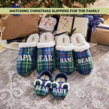 Dearfoams Women's Gifts for Mom Cute Cozy Mothers Day Mama Bear Slipper, Green Plaid, 9-10