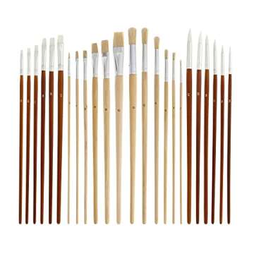 U.S. Art Supply 24-Piece Oil & Acrylic Artist Paint Brush Set with Long Handles, Canvas Brush Organizer Holder Roll-Up - Round, Flat Tips, Use for Painting Portraits, Canvas, Paper - Students, Adults