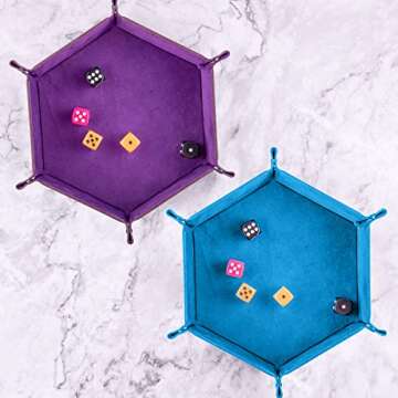 SIQUK 2 Pieces Dice Tray PU Leather Dice Folding Hexagon Tray Dice Holder for Dice Games Like RPG, DND and Other Table Games (Violet, Sky Blue)