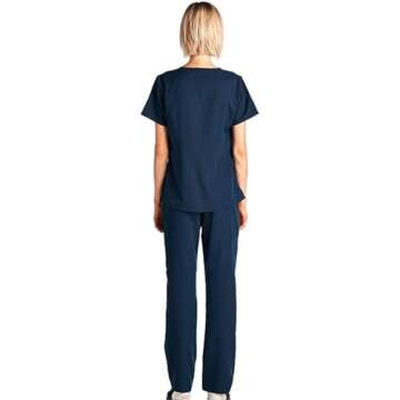 Dagacci Medical Uniform Women's Scrubs Set Stretch Contrast Pocket Navy S