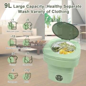 Portable Washing Machine,Upgraded 9L Mini Folding Washer with Spin Dryer,Deep Cleaning of Underwear,Baby Clothes,or Small Items,Foldable Washing Machine for Apartment,Camping,RV,Travel(Green)