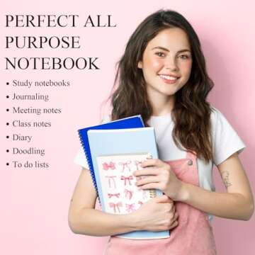 Resurhang 4 Pack Coquette Preppy Bow Notebook, A5 Aesthetic Spiral Notebook Journals for Women, Cute Bow Notebooks for School, Preppy School Supplies, Notebooks College Ruled(Pink,Bow Style)