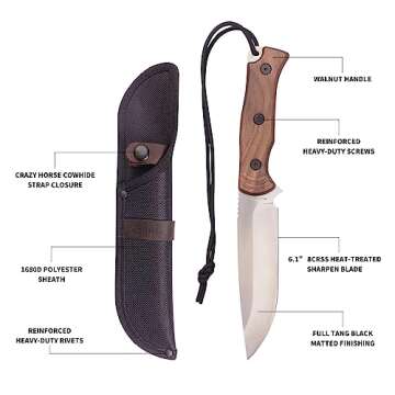 MOTEECRAG Fixed Blade Bushcrft Knife 8CR Full Tang Camping Hunting Knife with Non-Slip Wooden Handle Sheath for Bushcraft, Survival, Hiking, Outdoor, Gift