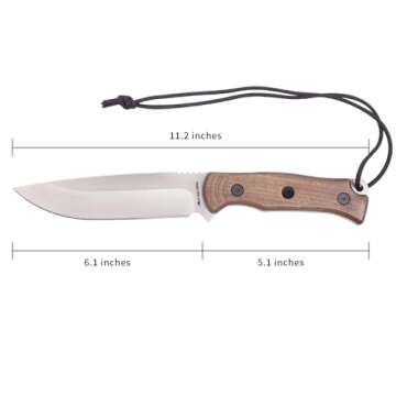 MOTEECRAG Fixed Blade Bushcrft Knife 8CR Full Tang Camping Hunting Knife with Non-Slip Wooden Handle Sheath for Bushcraft, Survival, Hiking, Outdoor, Gift