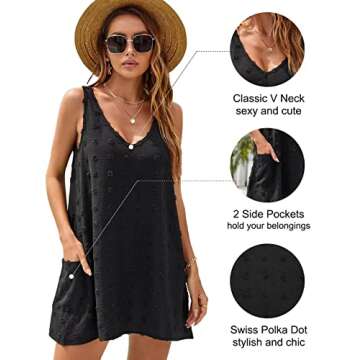 Blooming Jelly Womens Casual Sun Summer Dresses Sexy Swimsuit Cover Up V Neck Sleeveless Dress (Large, Black)