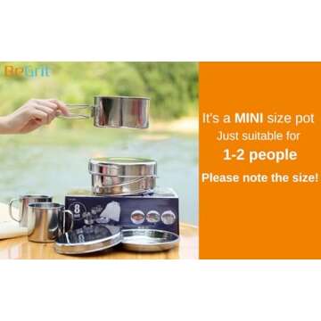 BeGrit Backpacking Camping Cookware Mini Picnic Camping Cooking Mess Kit with Pot and Pan Set for Hiking 8pcs Set