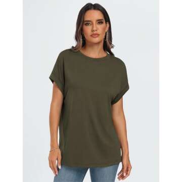 AUTOMET Womens Summer Tops Casual Basic Shirts Loose Fit Crewneck Short Sleeve Tshirt Spring Clothes Fashion Trendy Spring Y2k Outfits 2024 Army Green