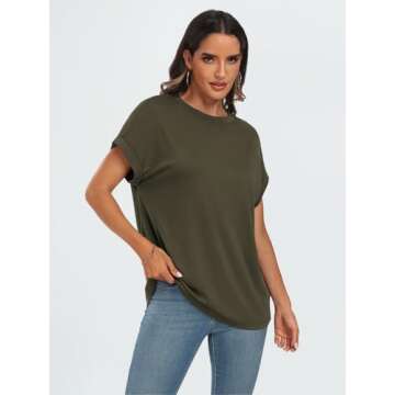 AUTOMET Womens Summer Tops Casual Basic Shirts Loose Fit Crewneck Short Sleeve Tshirt Spring Clothes Fashion Trendy Spring Y2k Outfits 2024 Army Green