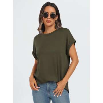 AUTOMET Womens Summer Tops Casual Basic Shirts Loose Fit Crewneck Short Sleeve Tshirt Spring Clothes Fashion Trendy Spring Y2k Outfits 2024 Army Green