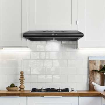 COSMO COS-5MU30-BK 30 in. Under Cabinet Range Hood Ductless Convertible Duct, Kitchen Stove Vent with, 3 Speed Exhaust Fan, Reusable Filter and LED Lights in Matte Black, 30 inch Slim