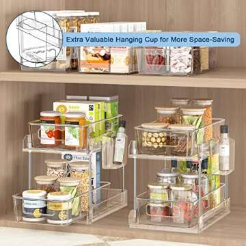 2 Tier Clear Organizer with Dividers, Pantry Organization Multi Purpose Slide-Out Bathroom, Kitchen Medicine Cabniet Bins, Under Sink Organizers and Storage, 2 Pack