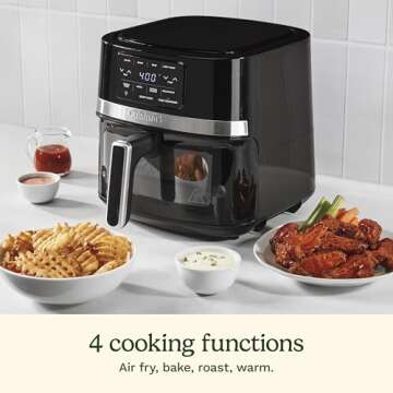 Cuisinart Air Fryer Oven – 4.5-Qt Basket Black and Stainless Steel Air Fryer – Dishwasher-Safe Parts with 4 Presets – Roast, Bake, Broil, Air Fry and Keep Warm – Quick & Easy Meals – AIR-160