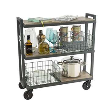 Atlantic Modular Mobile Storage Cart System, with Interchangeable Shelves & Baskets, Powder-Coated All-Steel Frame, 3-Tier, Caster Wheels for Mobility, PN 23350330, in Kale Green