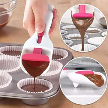 Cake Batter Distribution Scoop, Kitchen flour paste Dispenser scoop DIY cupcake batter scoop, One-Touch Sliding Button Dispenses Batter, Home Batter Dispenser baking tool, Dishwasher-Safe & BPA-Free