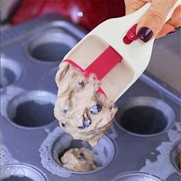 Cake Batter Distribution Scoop, Kitchen flour paste Dispenser scoop DIY cupcake batter scoop, One-Touch Sliding Button Dispenses Batter, Home Batter Dispenser baking tool, Dishwasher-Safe & BPA-Free