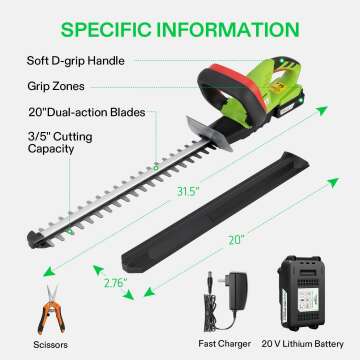 VIVOSUN 20" Cordless Hedge Trimmer with Battery