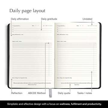 Mal Paper Daily Goal Setter Planner - Black, 6 Month 274 Page Undated Pad | Soft Cover Productivity Diary with Affirmations, Note Pages Weekly & Monthly View | Mindfulness & Wellbeing Manifestation